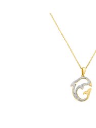 2 Micron 10K Yellow Gold Plated .925 Sterling Silver 1/25 cttw Diamond Dolphin Pendant Necklace - Yellow