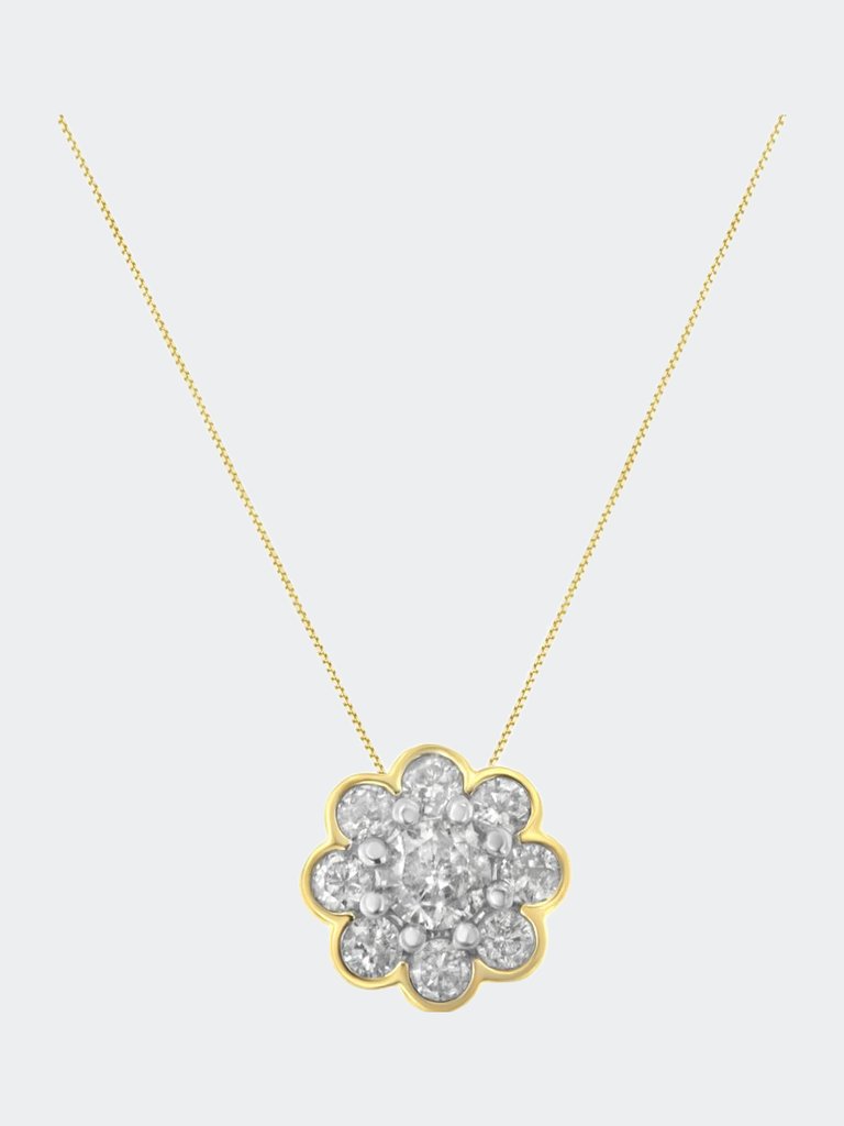 2 Micron 10K Yellow Gold plated .925 Sterling Silver 1/4 cttw Diamond Cluster Pendant Necklace