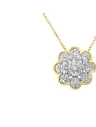 2 Micron 10K Yellow Gold plated .925 Sterling Silver 1/4 cttw Diamond Cluster Pendant Necklace