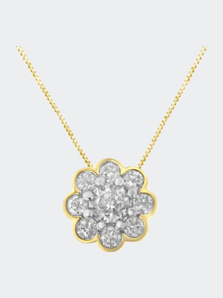 2 Micron 10K Yellow Gold plated .925 Sterling Silver 1/4 cttw Diamond Cluster Pendant Necklace - Yellow Gold