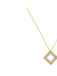 2 Micron 14K Yellow Gold Plated Sterling Silver Color Treated Diamond Square Pendant Necklace