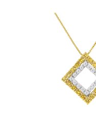 2 Micron 14K Yellow Gold Plated Sterling Silver Color Treated Diamond Square Pendant Necklace - White/Yellow