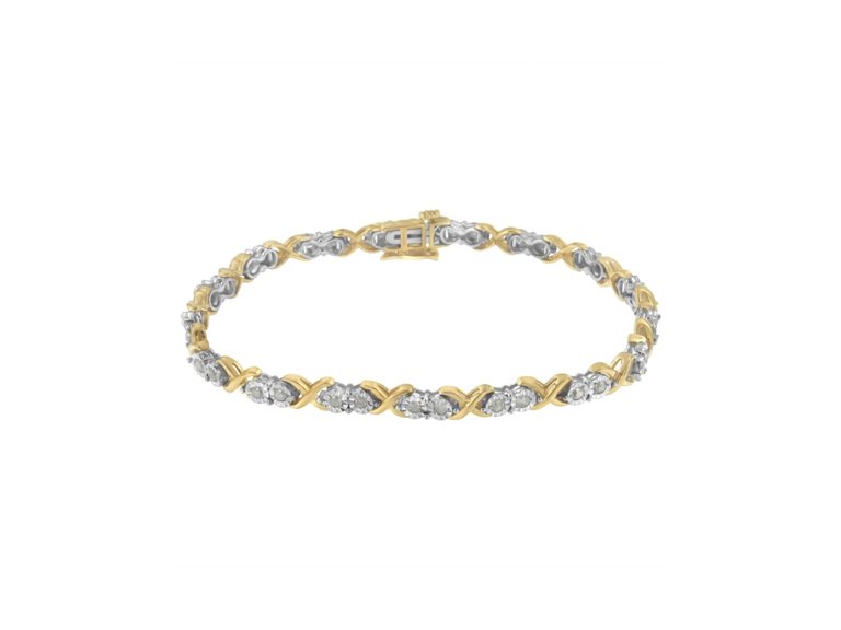 2 Micron 14KT Yellow Gold Plated Sterling Silver Diamond X Link Bracelet