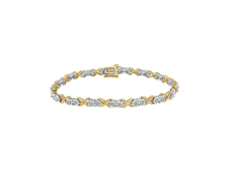 2 Micron 14KT Yellow Gold Plated Sterling Silver Diamond X Link Bracelet - Two-Toned