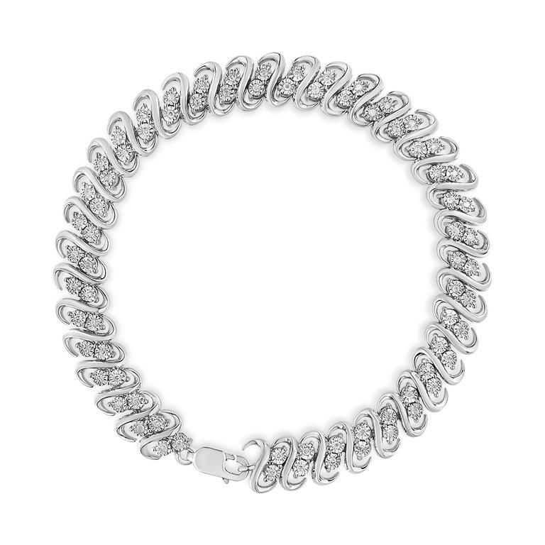 .925 Sterling 1/2 Cttw Diamond Double Row S-Link Bracelet - I-J Color, I2-I3 Clarity - 7.25" - Silver