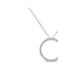 .925 Sterling 3/4 Cttw Round-Cut Diamond Open Circle Halo 18" Pendant Necklace - White