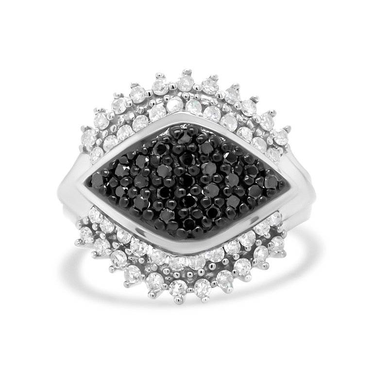 .925 Sterling Siler 1.00 Cttw White And Black Diamond Cluster Evil Eye Ring - Black And I-J Color, I2-I3 Clarity - Ring Size 6 - Silver