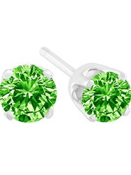 .925 Sterling Silver 0.15 Cttw Round Brilliant-Cut Diamond Classic 4-Prong Stud Earrings - Green