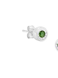 .925 Sterling Silver 0.15 Cttw Round Brilliant-Cut Green Diamond Miracle-Set Stud Earrings - Silver