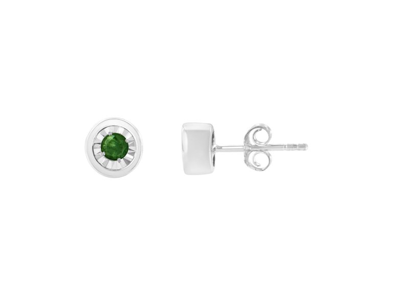 .925 Sterling Silver 0.15 Cttw Round Brilliant-Cut Green Diamond Miracle-Set Stud Earrings