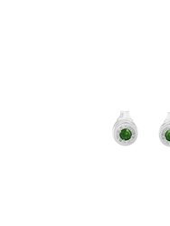 .925 Sterling Silver 0.15 Cttw Round Brilliant-Cut Green Diamond Miracle-Set Stud Earrings