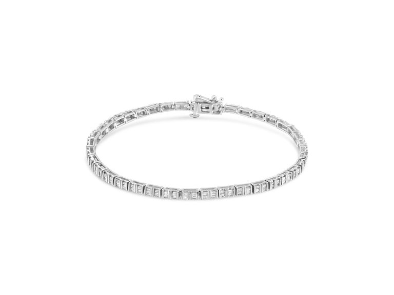 .925 Sterling Silver 1-1/10 Cttw Baguette Diamond Channel Set Link Tennis Bracelet