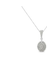 .925 Sterling Silver 1 1/2 cttw Diamond Halo Pendant Necklace