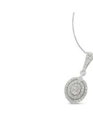 .925 Sterling Silver 1 1/2 cttw Diamond Halo Pendant Necklace