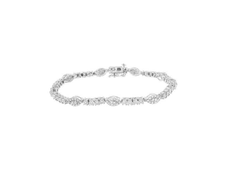 .925 Sterling Silver 1-1/2 Cttw Diamond Marquise Halo And Line Link Tennis Bracelet - Sterling silver