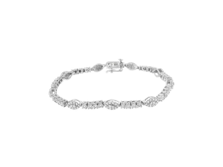 .925 Sterling Silver 1-1/2 Cttw Diamond Marquise Halo And Line Link Tennis Bracelet