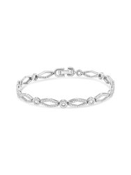 .925 Sterling Silver 1 1/2 Cttw Diamond Studded Alternating Circle And Kite-Shaped Vintage-Style Link Bracelet - 7" - Silver