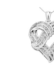 .925 Sterling Silver 1 1/4 Cttw Round Diamond Openwork Ribbon Weave Heart Pendant 18" Necklace - Silver 