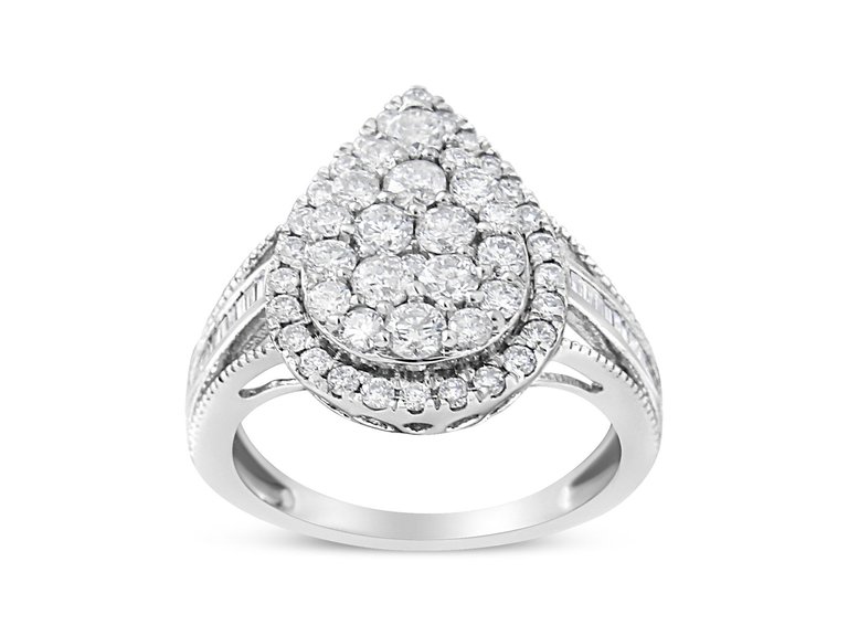 .925 Sterling Silver & 1-1/8 Cttw Diamond Marquise Shaped Cluster Triple Halo Knot Cocktail Fashion Ring - White