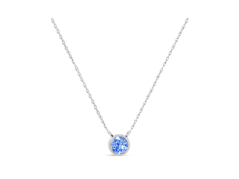 .925 Sterling Silver 1/10 Carat Blue Diamond Suspended Bezel-Set Solitaire 16"-18" Adjustable Pendant Necklace