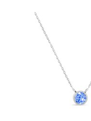 .925 Sterling Silver 1/10 Carat Blue Diamond Suspended Bezel-Set Solitaire 16"-18" Adjustable Pendant Necklace