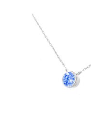 .925 Sterling Silver 1/10 Carat Blue Diamond Suspended Bezel-Set Solitaire 16"-18" Adjustable Pendant Necklace - Carat Blue