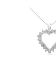 .925 Sterling Silver 1/10 cttw 3-Prong Diamond Open Heart Pendant Necklace - White