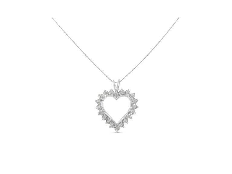 .925 Sterling Silver 1/10 cttw 3-Prong Diamond Open Heart Pendant Necklace