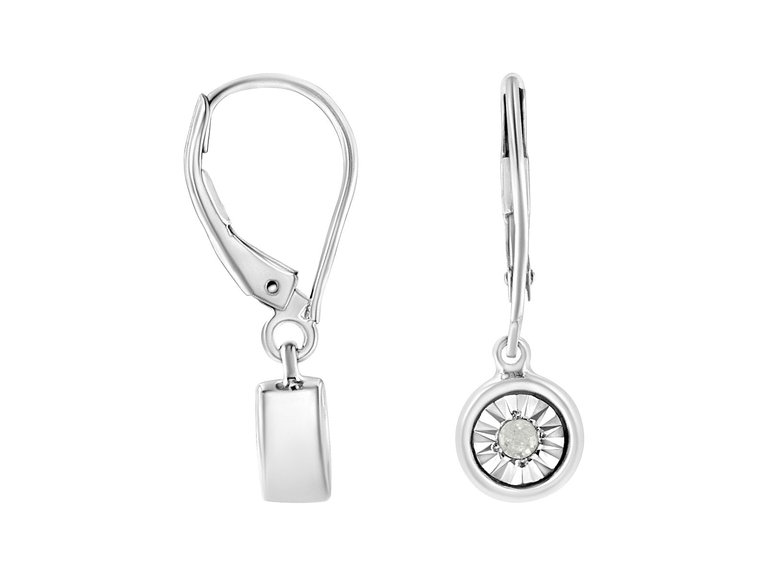 .925 Sterling Silver 1/10 Cttw Bezel-Set Round-Cut Diamond Accent Dangle Earring