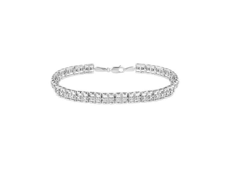 .925 Sterling Silver 1/10 Cttw Diamond Double-Link 7" Rolex Tennis Bracelet - Silver