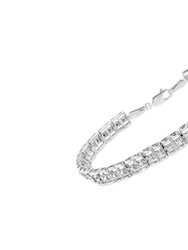 .925 Sterling Silver 1/10 Cttw Diamond Double-Link 7" Rolex Tennis Bracelet