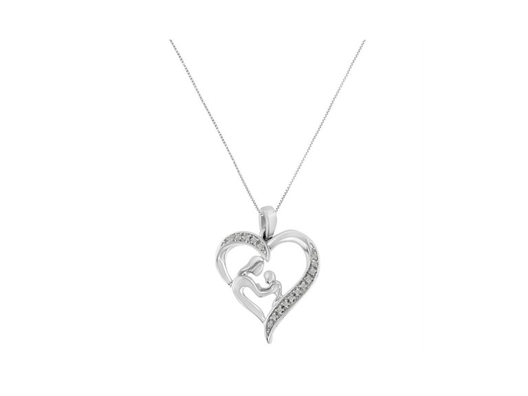 .925 Sterling Silver 1/10 cttw Diamond Heart and Mother 18" Pendant Necklace