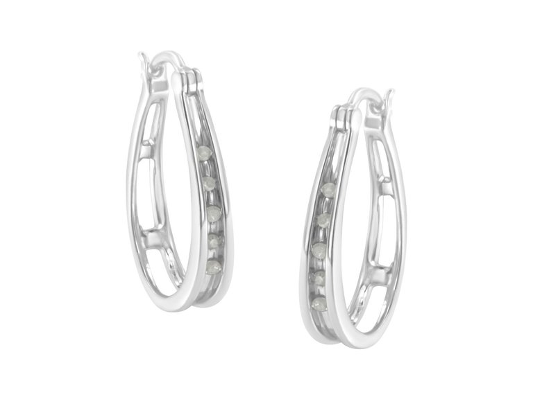 .925 Sterling Silver 1/10 Cttw Diamond Hoop Earrings - White