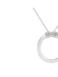 .925 Sterling Silver 1/10 Cttw Diamond Miracle-Set 2 Stone 'Together Forever' Open Circle 18" Box Chain Pendant Necklace - Silver