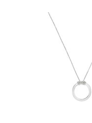 .925 Sterling Silver 1/10 Cttw Diamond Miracle-Set 2 Stone 'Together Forever' Open Circle 18" Box Chain Pendant Necklace