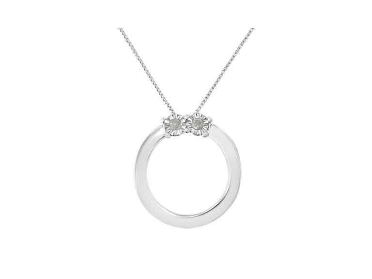 .925 Sterling Silver 1/10 Cttw Diamond Miracle-Set 2 Stone 'Together Forever' Open Circle 18" Box Chain Pendant Necklace - Silver