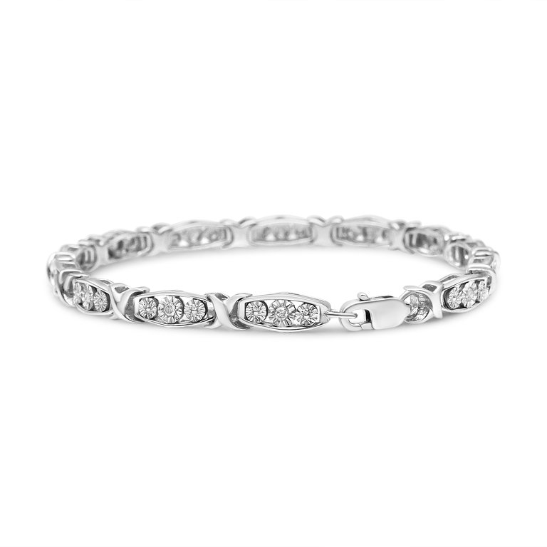 .925 Sterling Silver 1/10 Cttw Diamond Miracle Set 3 Stone Link Bracelet - I-J Color, I2-I3 Quality - 7.25"