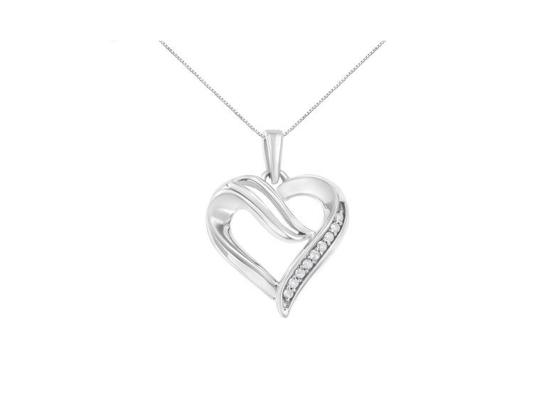 .925 Sterling Silver 1/10 Cttw Diamond Open Heart 18" Pendant Necklace - White Gold