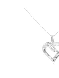 .925 Sterling Silver 1/10 Cttw Diamond Open Heart 18" Pendant Necklace