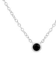 .925 Sterling Silver 1/10 Cttw Diamond Suspended Bezel-Set Solitaire 16"-18" Adjustable Pendant Necklace - Black