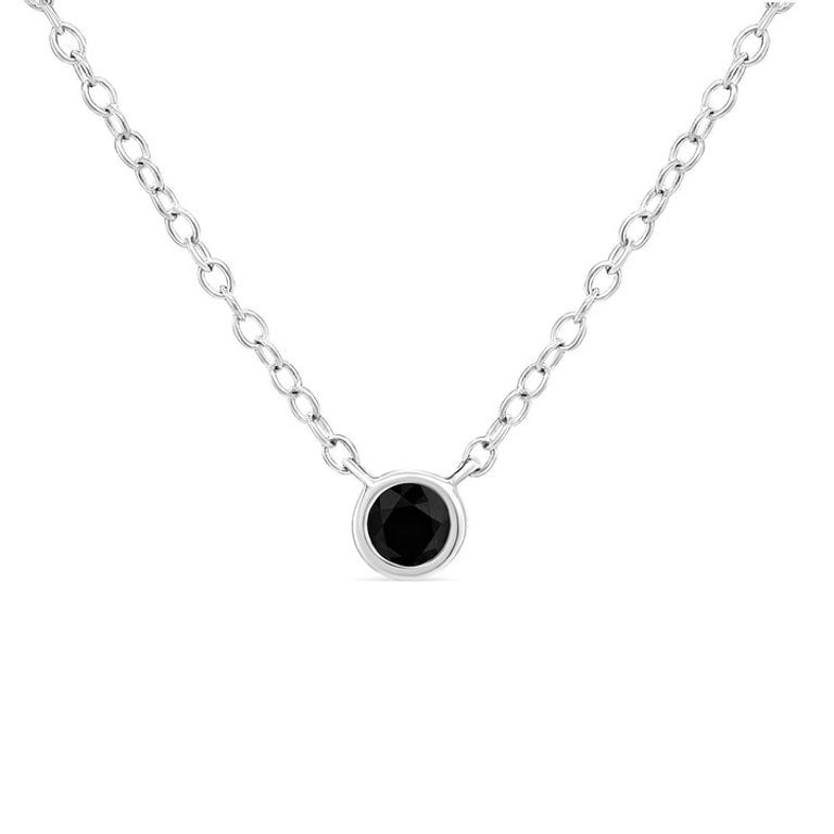 .925 Sterling Silver 1/10 Cttw Diamond Suspended Bezel-Set Solitaire 16"-18" Adjustable Pendant Necklace - Black