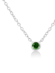 .925 Sterling Silver 1/10 Cttw Diamond Suspended Bezel-Set Solitaire 16"-18" Adjustable Pendant Necklace - Green
