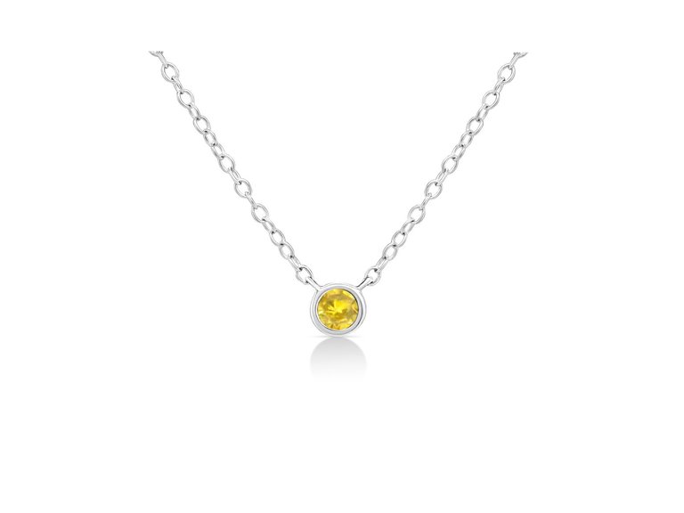 .925 Sterling Silver 1/10 Cttw Diamond Suspended Bezel-Set Solitaire 16"-18" Adjustable Pendant Necklace - Yellow