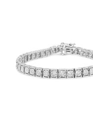 .925 Sterling Silver 1/10 Cttw Miracle Set Diamond And Beaded Tennis Link Bracelet - I-J Color, I2-I3 Clarity - 7.25" - Silver