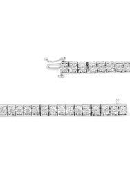 .925 Sterling Silver 1/10 Cttw Miracle Set Diamond And Beaded Tennis Link Bracelet - I-J Color, I2-I3 Clarity - 7.25"