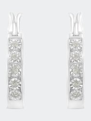 .925 Sterling Silver 1/10 Cttw Miracle Set Diamond Full Circle Hoop Earrings - White