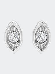 .925 Sterling Silver 1/10 Cttw Miracle-Set Diamond Oval Shape Stud Earrings - White