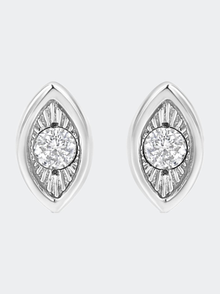 .925 Sterling Silver 1/10 Cttw Miracle-Set Diamond Oval Shape Stud Earrings - White