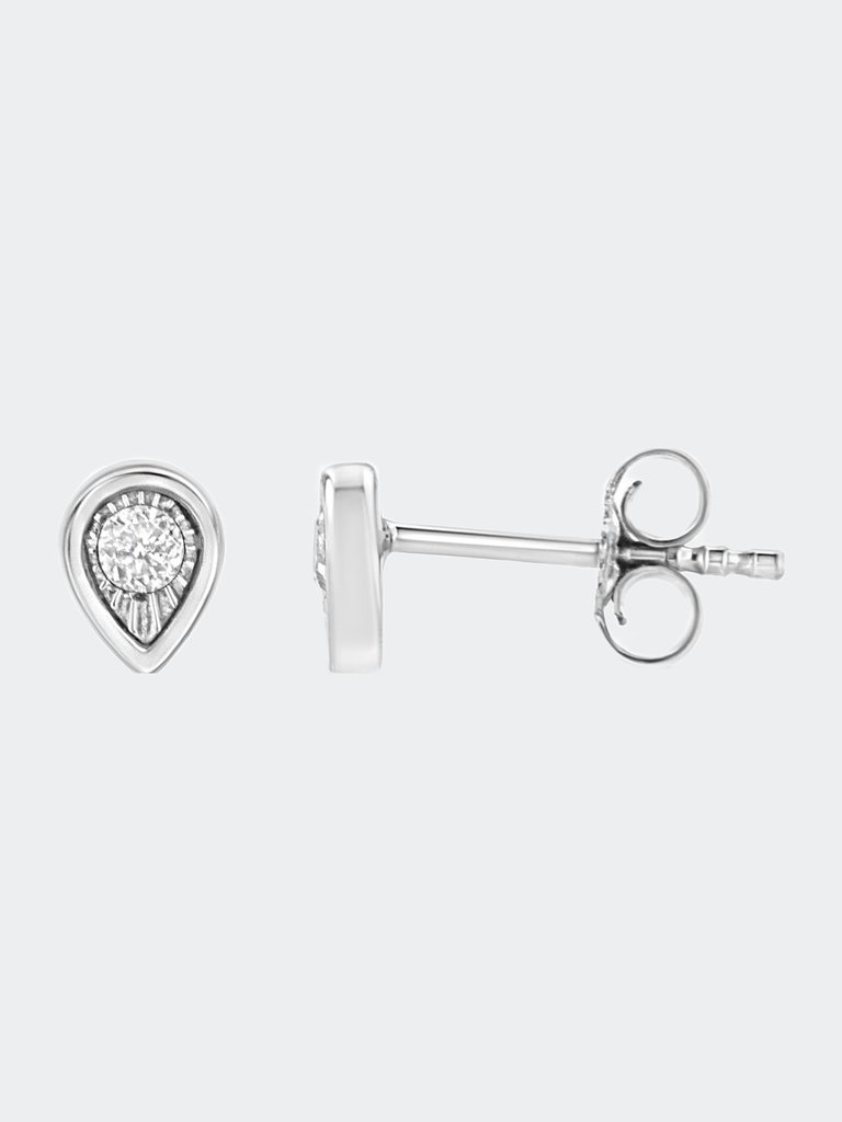 .925 Sterling Silver 1/10 Cttw Miracle-Set Diamond Oval Shape Stud Earrings