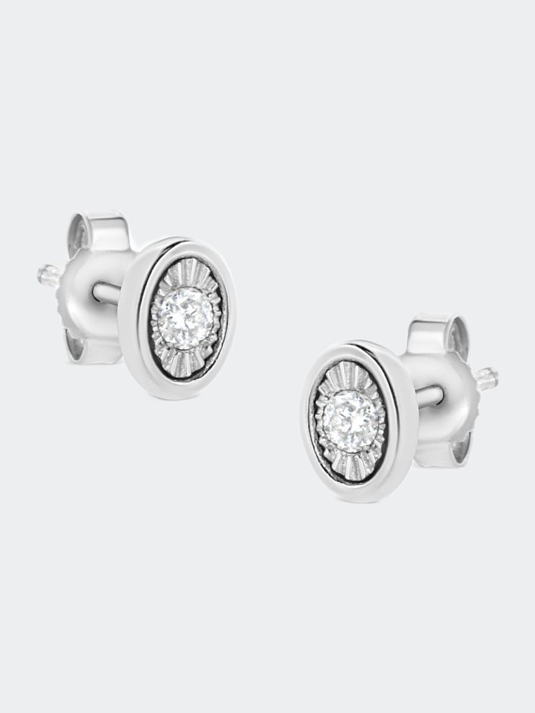 .925 Sterling Silver 1/10 Cttw Miracle-Set Diamond Oval Shape Stud Earrings